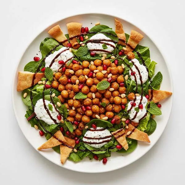 Lebanese Pomegranate Chickpea Fatteh With Minted Yogurt Dressing